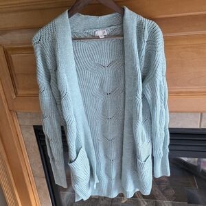 SO Sage Green Size Small Cable Knit Cardigan Sweater